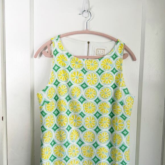 Sail to Sable STS Lemon Print Sleeveless Shift Dress Yellow Bright Novelty M - Picture 2 of 12